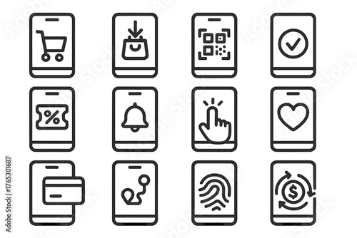 Digital commerce vector mobile icons screen app buy icon smartphone playful confirmation