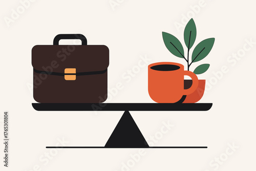 Minimalism work cup balance letters white harmony life symbolizing icon shapes vector