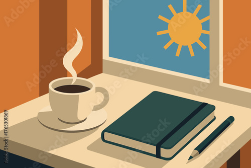 Routine sunlight icon morning clean captions negative no text mindful geometric numbers