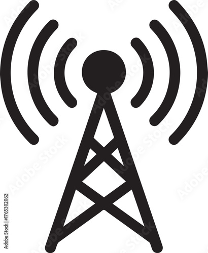 Minimal Black Vector Icon Of Signal Wave Or Broadcast Tower | Flat Design, Isolated On White, Transparent Background