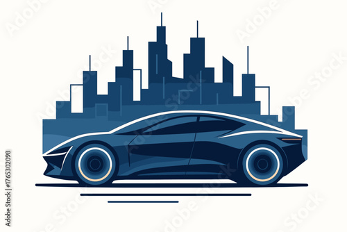 Geometric concept minimalism vector palette wheels clean futuristic shapes icon ev cityscape