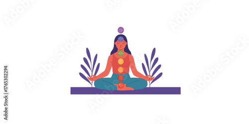Print   Yoga chakra alignment flat illustration