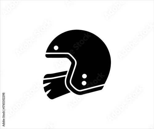 Black silhouette of a vintage motorcycle helmet with a visor