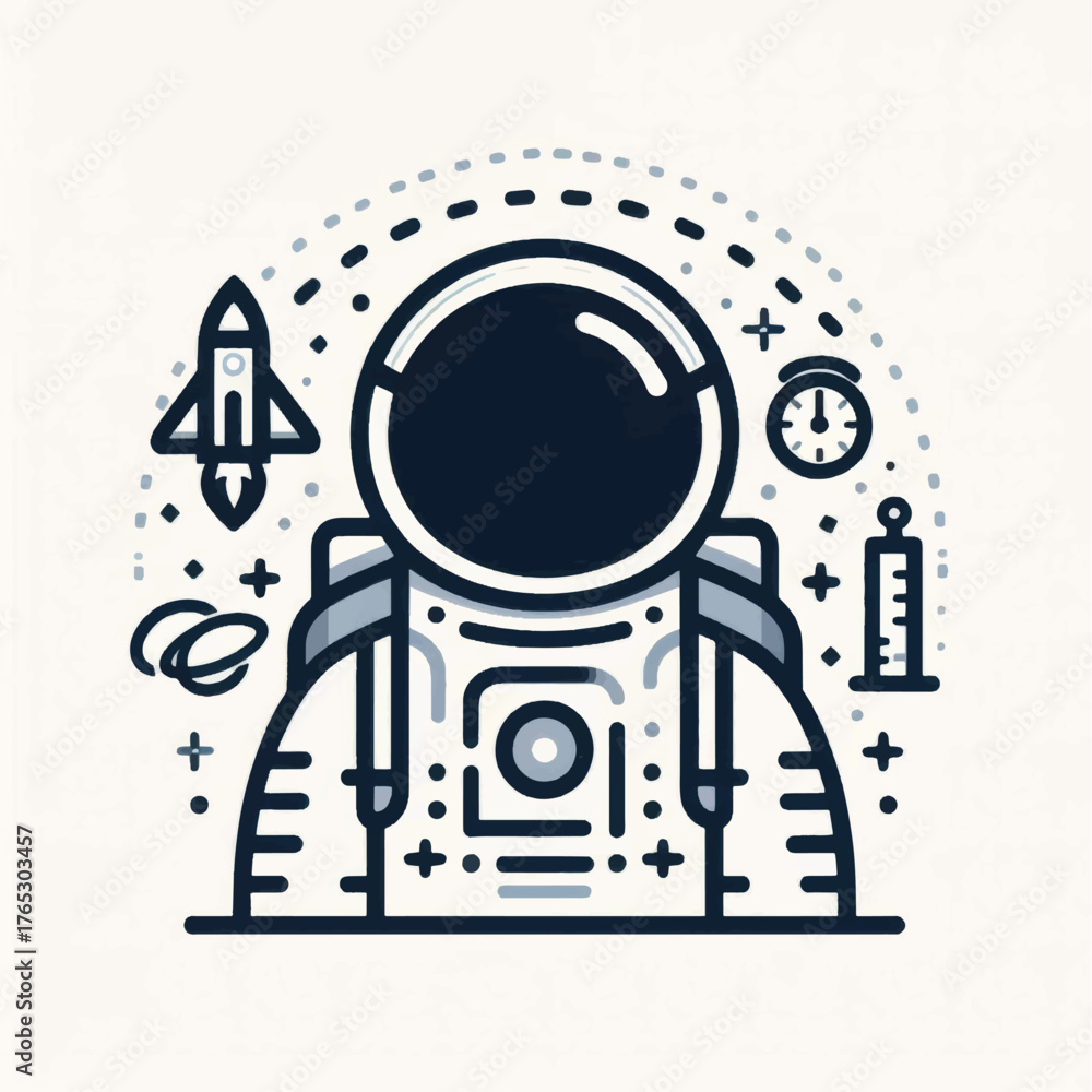 Obraz premium Astronaut illustration with space exploration elements.