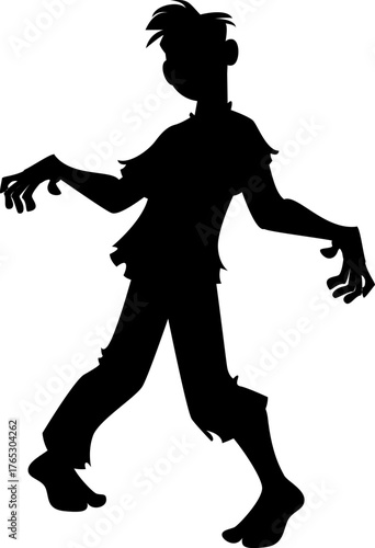 Halloween creepy man zombie dead monster silhouette. Nightmare monster, horror holiday or apocalypse movie walking dead. Halloween spooky zombie vector silhouette or creepy brain eating ghoul