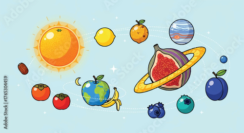 Fruit Solar System Vector Playful Educational Illustration