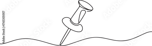 Push Pin One Line Drawing  Continuous Line Vector Illustration on Wavy Surface