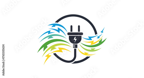Electrical Plug with Lightning Bolts in a Circular Design.