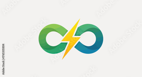 Infinity symbol with lightning bolt representing energy and power.