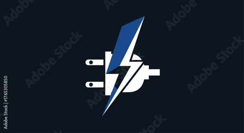 Electric Plug With Lightning Bolt Symbol.