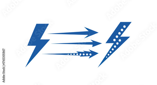 Electric energy transfer concept with lightning bolts and arrows.