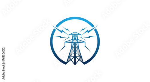 Electricity Tower Logo with Lightning Bolts in a Circle.