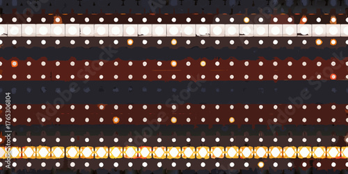 Abstract pattern of illuminated lights in rows against a dark background with a retro feel