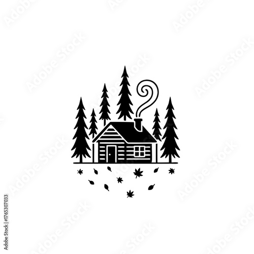 Vector graphic Of house, House Graphic with trees around, House Vector Silhouette, Fall and Autumn Vector Graphic