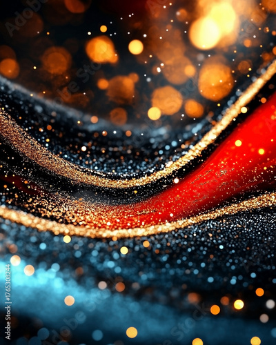 Colorful, glittery design with a red stripe