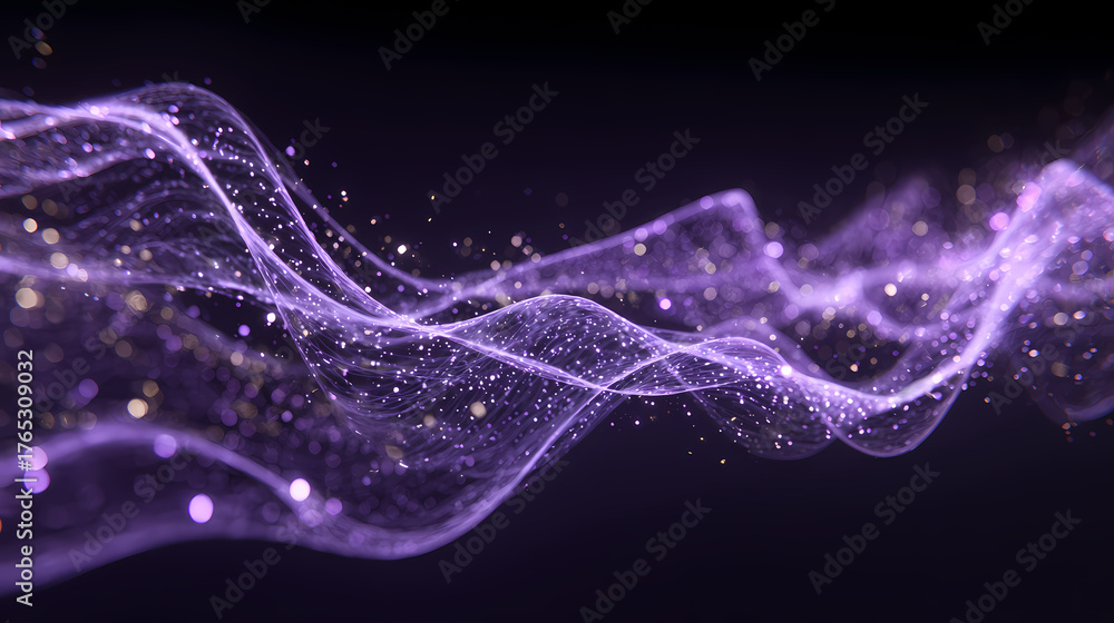 Fototapeta premium Abstract purple flowing energy, an ethereal and dynamic design with light particles and a dark background