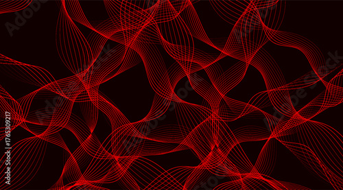 Abstract crimson waves cascade across a deep black backdrop, creating a dynamic visual effect with flowing lines and intricate patterns forming a captivating artistic arrangement