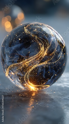 Enigmatic Sphere with Glowing Swirls and Ethereal Light Effects