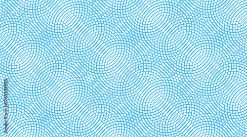 Wavy blue lines form an abstract pattern on a white background, creating a visually intriguing and calming effect through their geometric, rhythmic repetition and delicate curvature