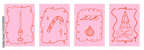 Delicate christmas frame with playful bow accents. Whimsical design and french doodle style bring a cozy christmas mood and dreamy frame touch.