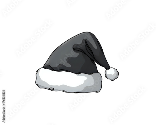 Festive Santa Hat Illustration in Gray for Holiday Projects and Designs