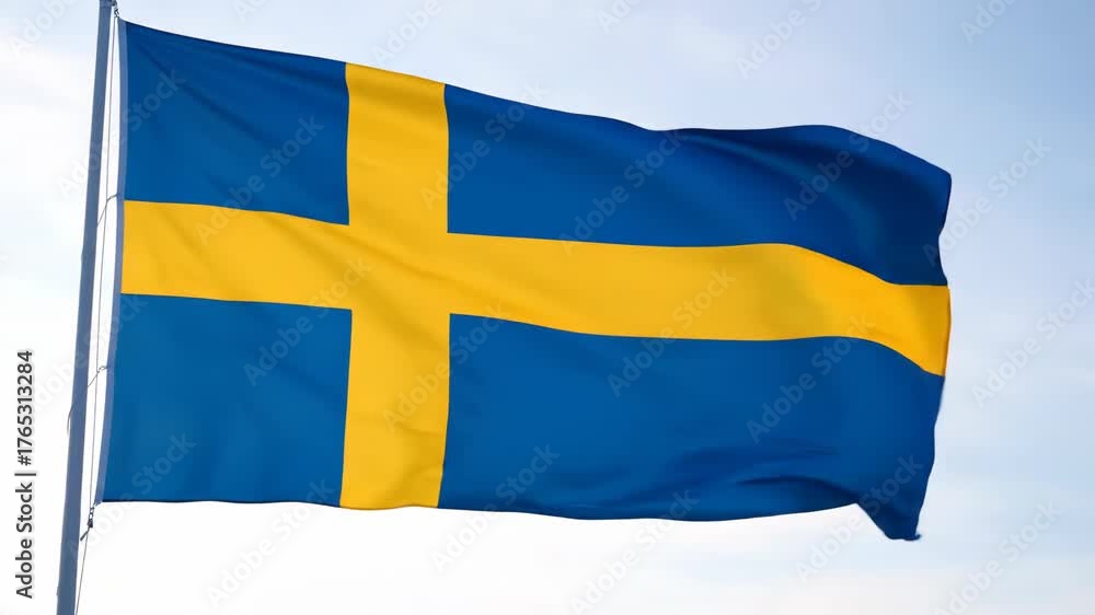 Vibrant Swedish Flag Waving in the Breeze against a Clear Sky