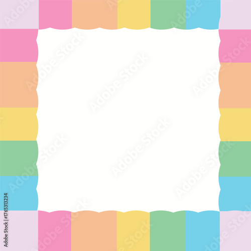 Vector pastel rainbow square frame background with soft colorful border for kids and students