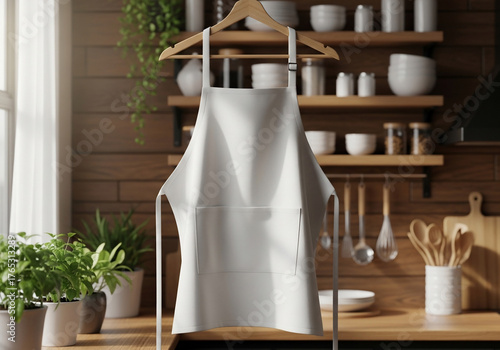 White Apron Hanging in Modern Kitchen Interior Home