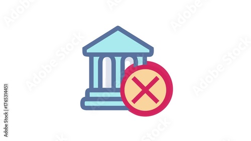 Bank icon with prohibition sign indicating access denied concept