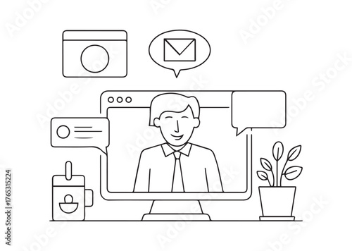Online job interview line art vector