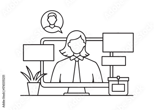 Online job interview line art vector