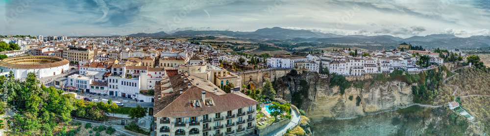 Naklejka premium Panoramic View of Ronda, Andalusia, Spain with the Famous New Bridge (Puente Nuevo)