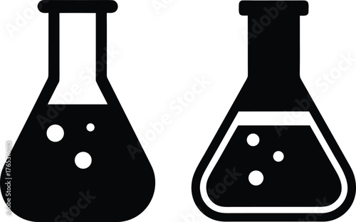 Laboratory glassware, scientific equipment, science, experiment, research, beaker, flask, chemistry, physics, monochrome, minimalist, vector illustration
