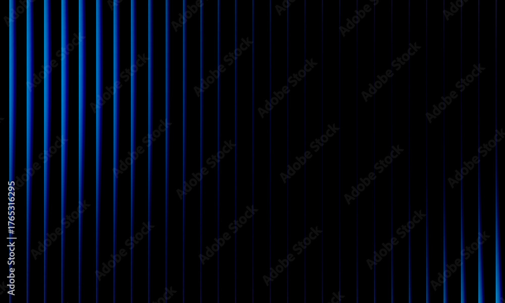 Fototapeta premium Abstract blue wave light pattern with glowing vertical gradient lines on black background, futuristic energy pulse digital design illustration