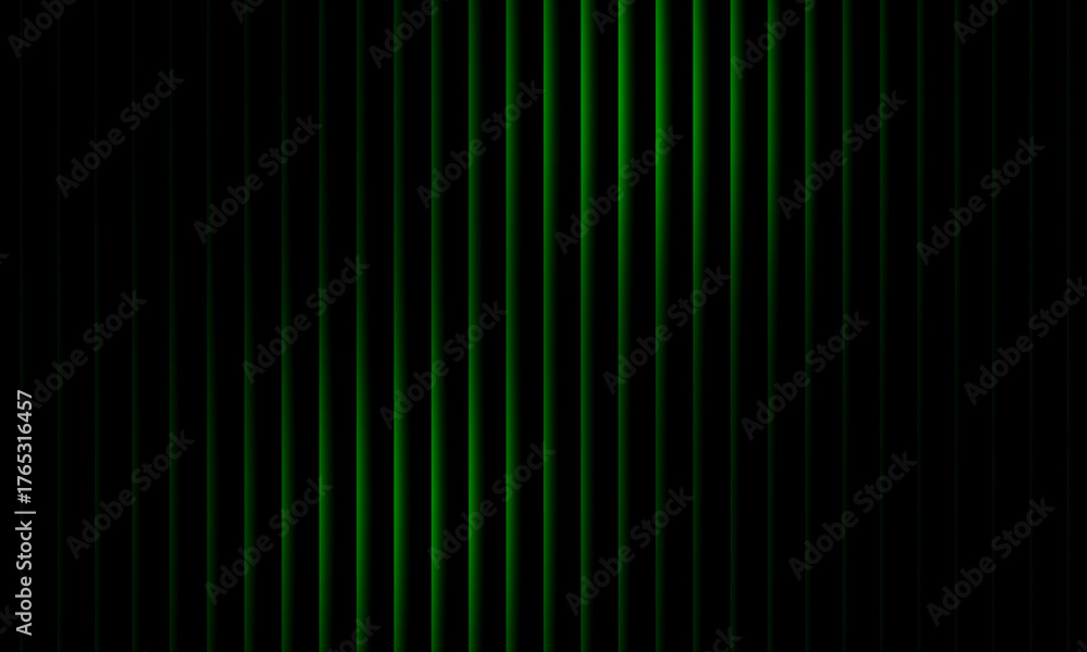 Fototapeta premium Abstract green light wave pattern with glowing vertical gradient lines on black background, futuristic energy motion, digital art, modern wallpaper design