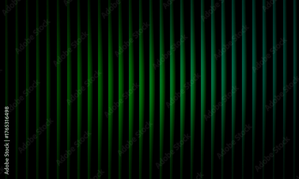 Fototapeta premium Abstract green light wave pattern with glowing vertical gradient lines on black background, futuristic energy motion, digital art, modern wallpaper design