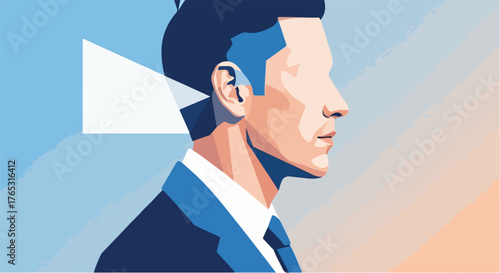 Silent Innovator – Geometric Business Vector Depicting Focused Leadership and Introverted Intelligence