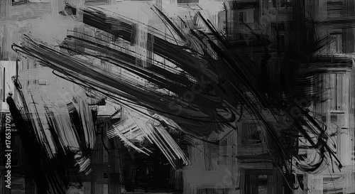 Abstract black and white painting texture background grunge brush strokes modern art design contemporary style artwork
