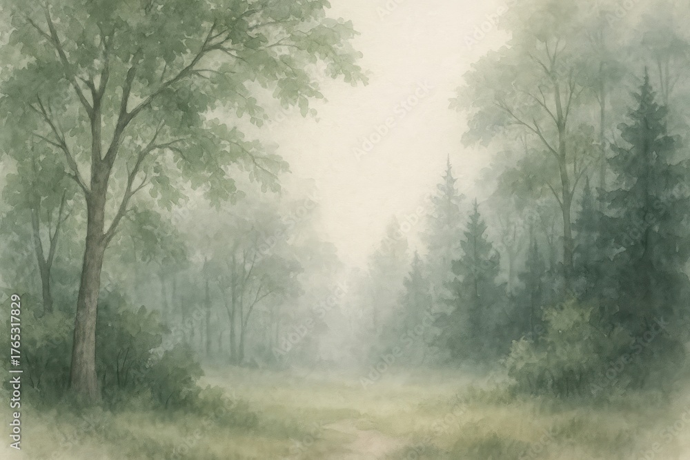 Obraz premium Serene misty forest landscape
