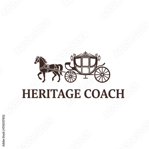 Vintage Royal Horse Drawn Carriage Coach Vector Logo