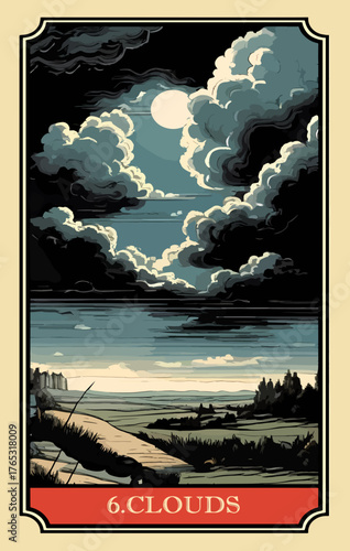 The clouds. A comic-style fantasy card from the Lenormand Oracle deck. The classic 5:3 ratio for divination cards.
