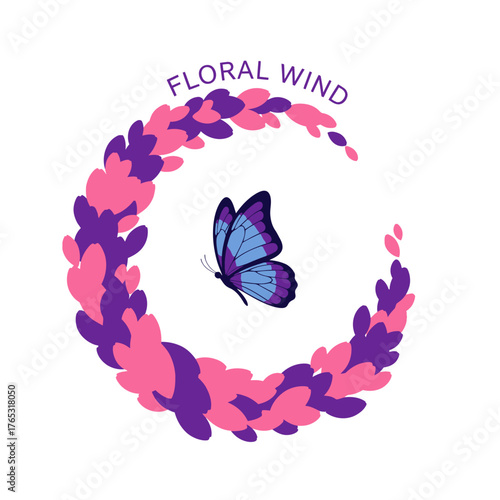 Butterfly in Floral Petal Wind Wreath Logo