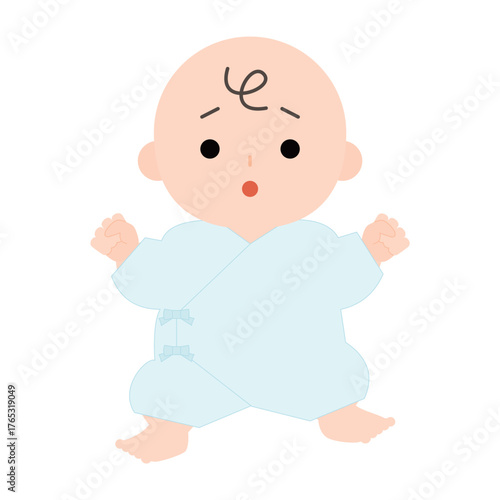 肌着を着た困り顔の赤ちゃん