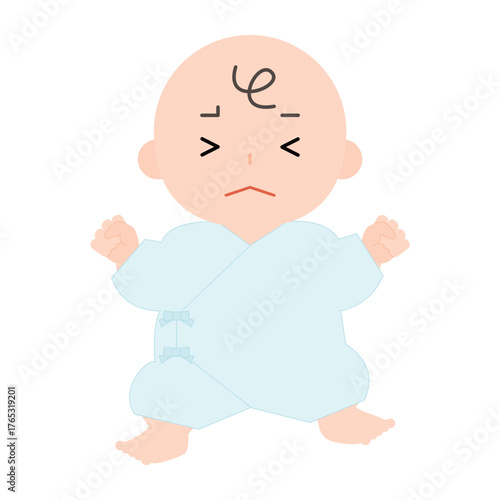 肌着を着たしかめっ面の赤ちゃん