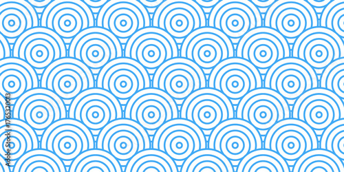 seamless pattern with blue waves geometric overlapping swirl vintage textile curl tile fabric texture background.