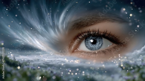 Mystical Gaze: An alluring eye, a captivating fusion of ethereal beauty and intricate detail, a glimpse into a world of wonders and dreams. 