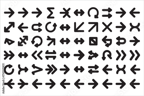  Collection of diverse black arrows and directional symbols