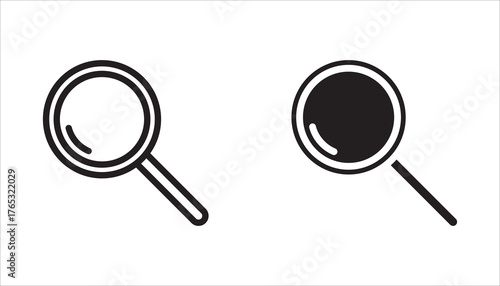 Magnifying glass icon set. Search icon. Magnifying glass. Isolated vector illustration of a laptop, a cell phone, and a house.