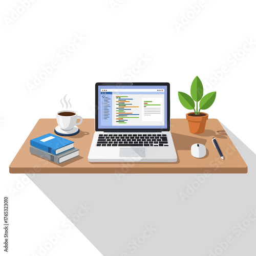 Modern Office Table with Laptop and Coffee