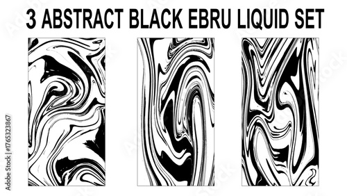 Set of black and white abstract background. Ebru set, Turkish marbling art background. Collection. 